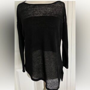 ALICE + OLIVIA Black Linen Semi Sheer Asymmetrical Hem Top S/P*